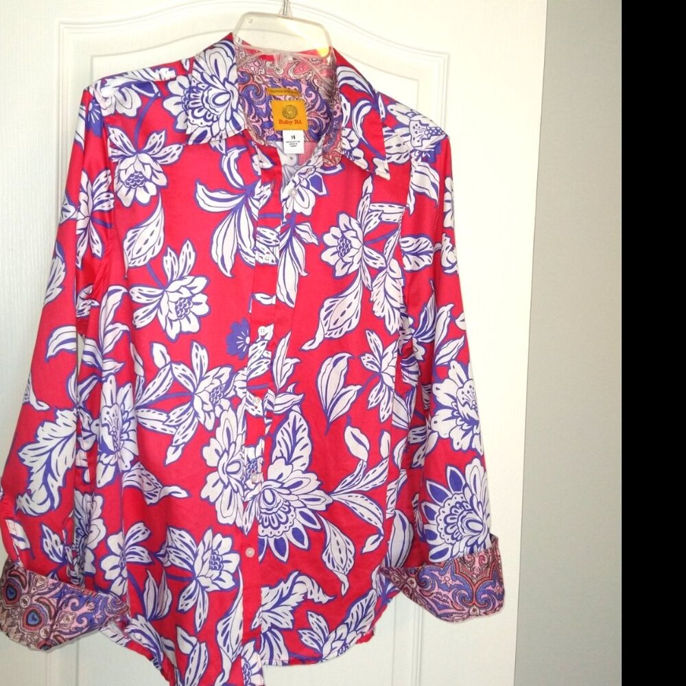 Talbots / Ruby Rd. - 100% cotton, Floral button down shirt - 14